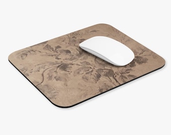 Vintage Floral Sketch Mouse Pad | Neutral Rose Pattern
