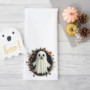 Cute Ghost Tea Towel, Halloween Kitchen Decor, Cute Ghost Kitchen Towel for Halloween