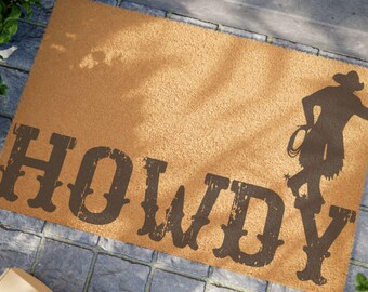 Howdy Cowboy Doormat - Rustic Welcome Mat, Western Home Decor, Personalized Entrance Rug, Gift for Ranch Lovers, Cowboy Themed