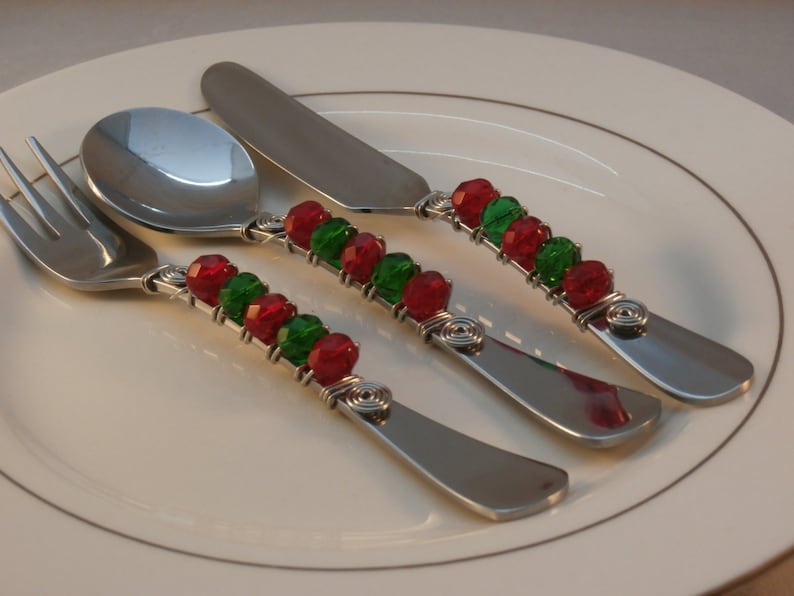 Beaded Appetizer Set fork Spoon and Spreader Etsy