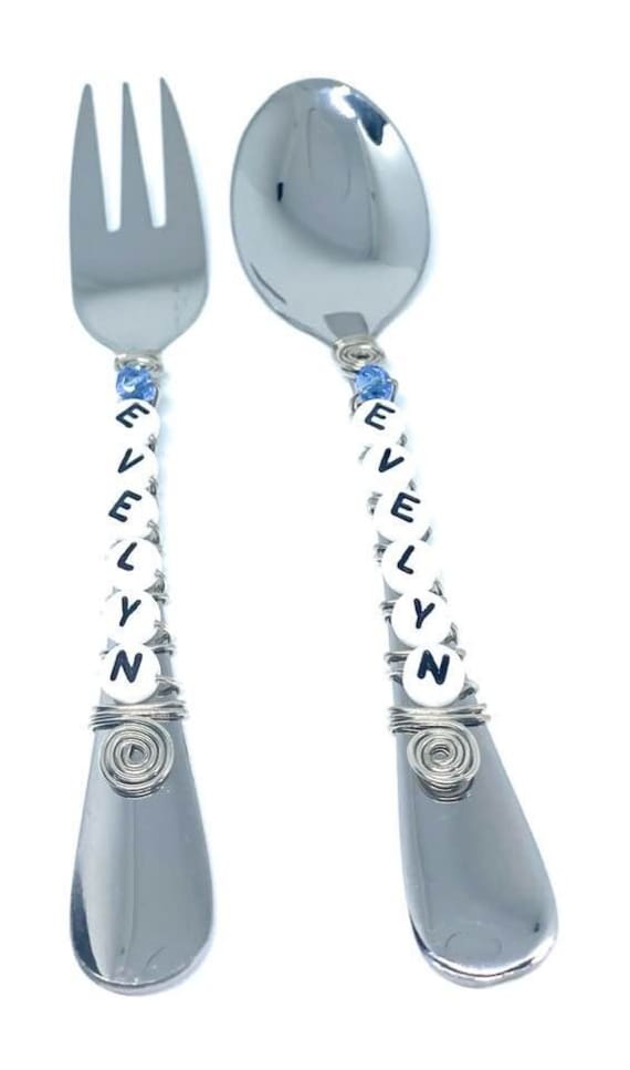 Personalized Lunch Box Silverware 2 Piece Set Beaded Stainless