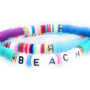 2 Heishi Stackable  Bracelets, Heishi Name Bracelet, Beach Bracelet, Vinyl Disc Bead Bracelet, Layering Bracelet,  Heishi Beads
