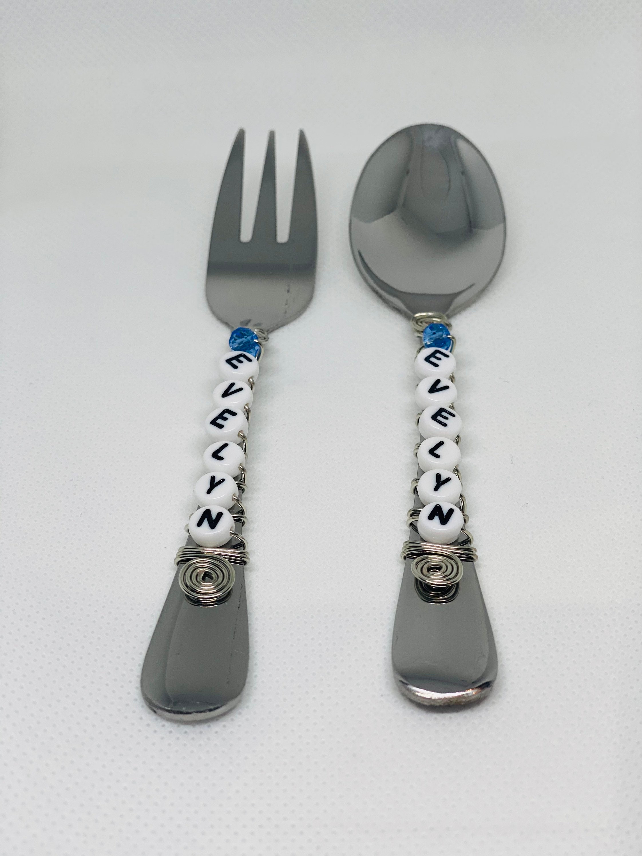 Personalized Lunch Box Silverware 2 Piece Set Beaded Stainless Steel  Cutlery/silverware 1 X Fork, 1 X Spoon up to 8 Letters 
