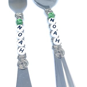 Personalized Baby Gift | Beaded Silverware | Toddler Utensils | Child Fork & Spoon | Baby Spoon | Personalized Silverware Set | Noah