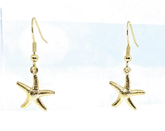 Beach Jewelry, Gold Starfish Dangle Earrings - Starfish, Beach Jewelry, Starfish Earrings, Beach Wedding