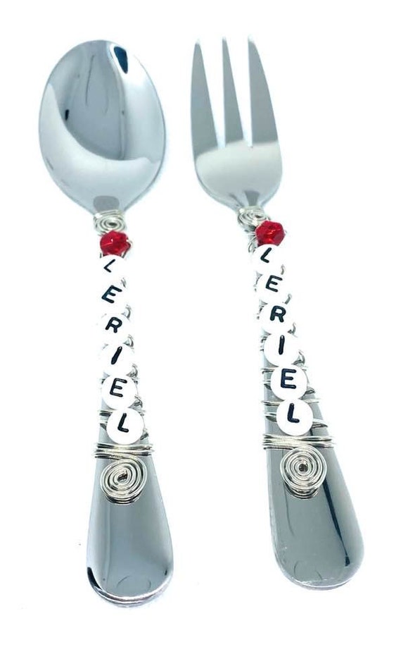 Personalized Lunch Box Silverware 2 Piece Set Beaded Stainless