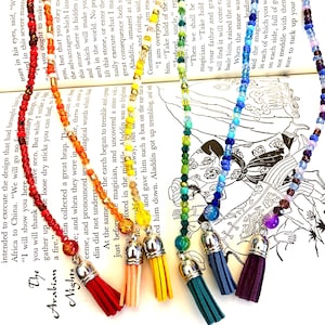 Personalized Seed Beaded Bookmark: Initial Charm & Leather Tassel