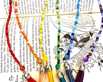 Personalized Seed Beaded Bookmark: Initial Charm & Leather Tassel