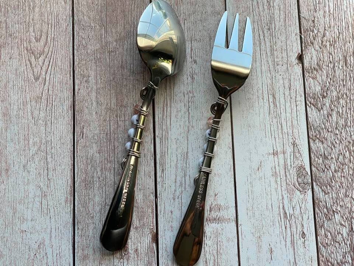 Children's Personalized Flatware 2 Piece Set Beaded Stainless Steel