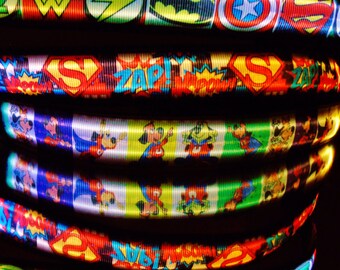 Superdogs super hero dog collar or leash w/ LED light glows in dark; Light up your superhero