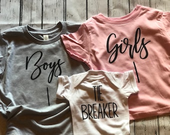 Third Baby Pregnancy Announcement: Big Sister/Brother Shirts & 'Tie Breaker' Onesie