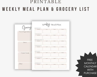 Wochenplaner zum Ausdrucken: 7-Tage Menü & Einkaufsliste (Digitaler Download)