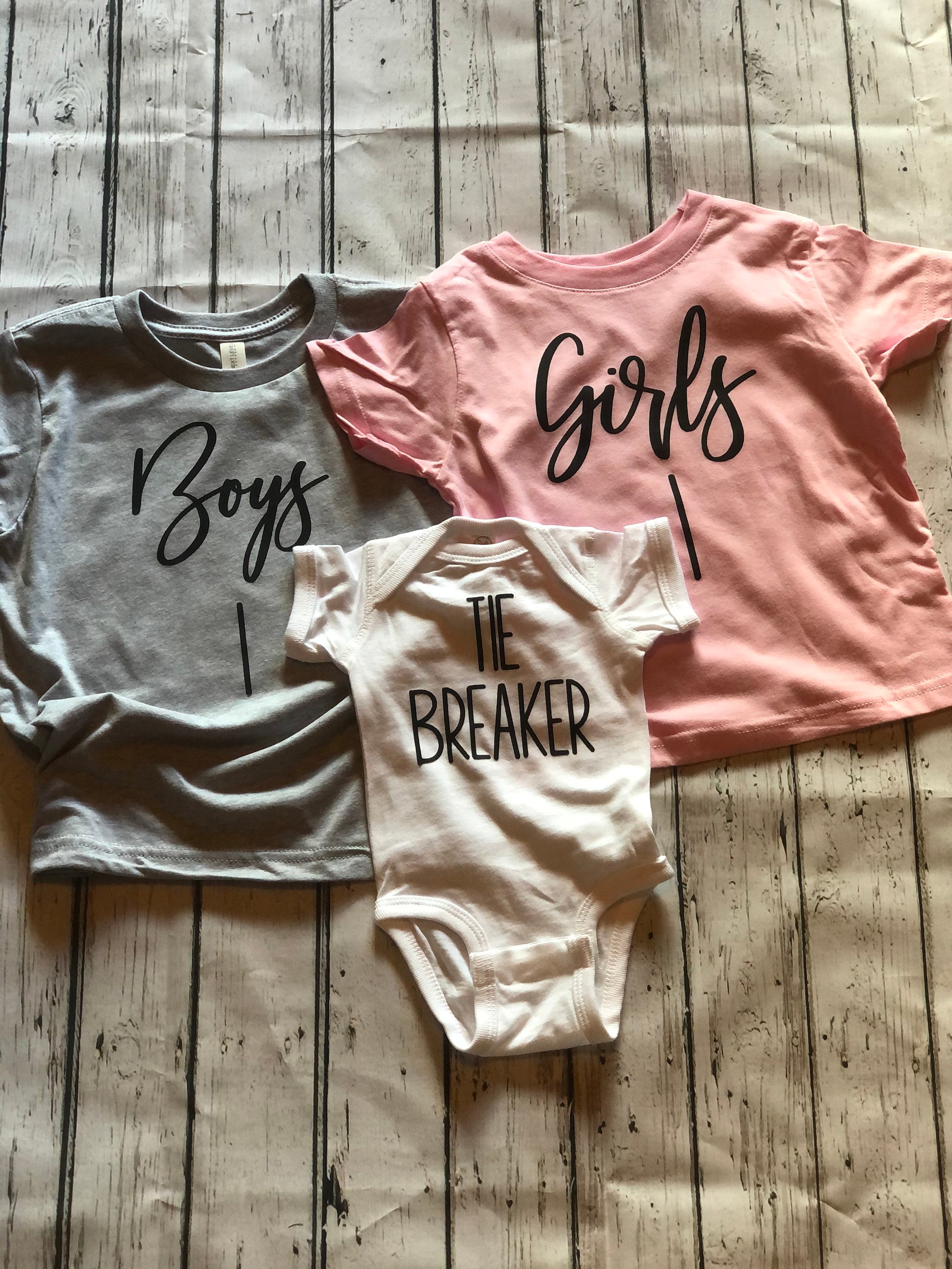  Tiebreaker pregnancy announcement shirt 3rd baby reveal  flamingo and grey shirts : Handmade Products