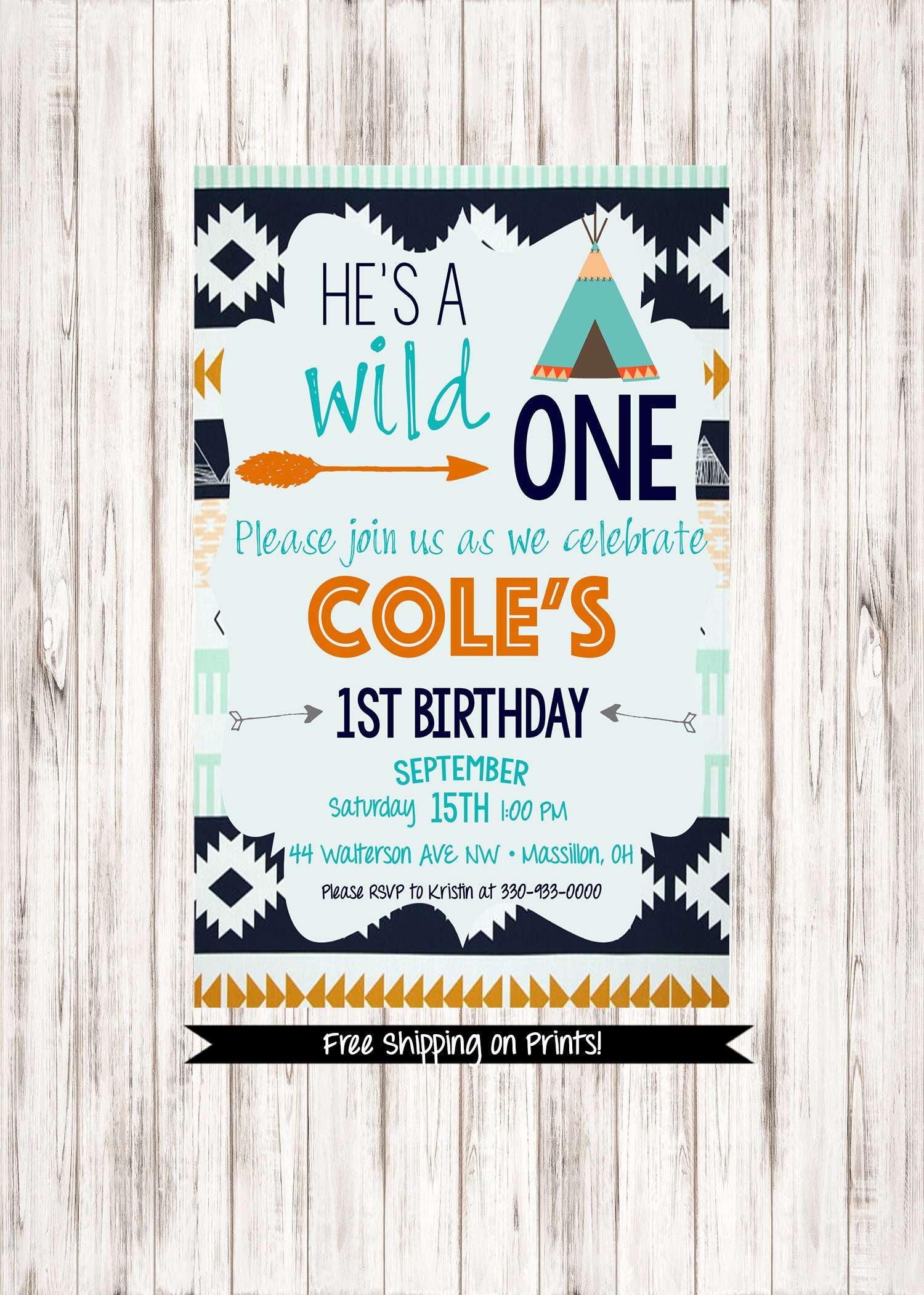 Wild One Birthday Invitation Boy First Birthday Aztec Etsy