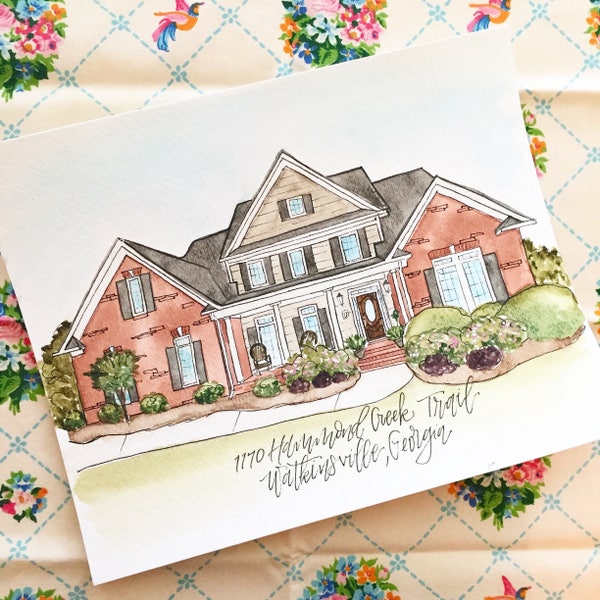 Custom Home House Watercolor, hand painted 8x10, made to irder