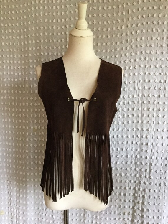 Vintage Brown Suede Fringe Vest 1960s fringe vest