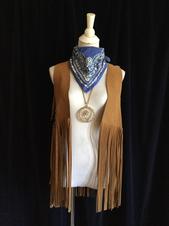 Vintage 1960s Brown Suede Fringe Vest Long Fringe