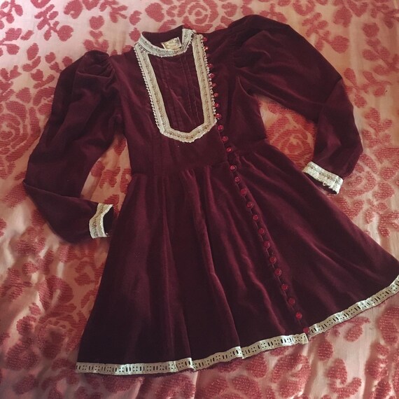 Gunne Sax Dress Deep Wine velvet Mini XS