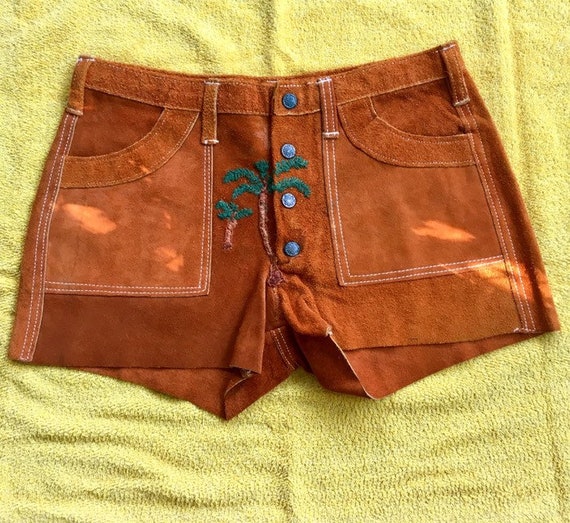 Vintage Suede Shorts Hippie Festival Shorts Brown