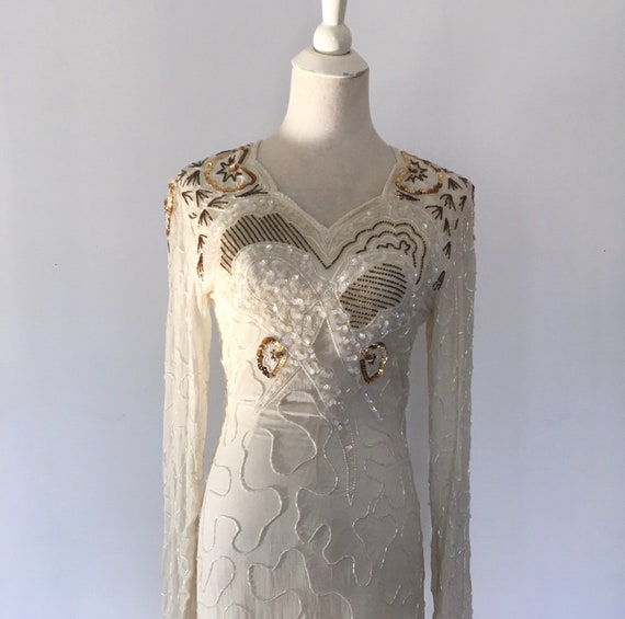 Vintage wedding dress Beaded Silk Indian Dress Whi