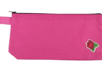 Multi- purpose Rose Canvas Pouch \ Canvas Makeup Bag \ Zipper Pouch \ Canvas Cosmetic Bag