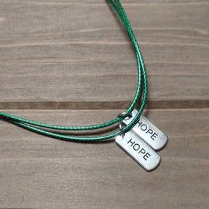Hope Charm Necklace: Silver Word Charm, Green Cord