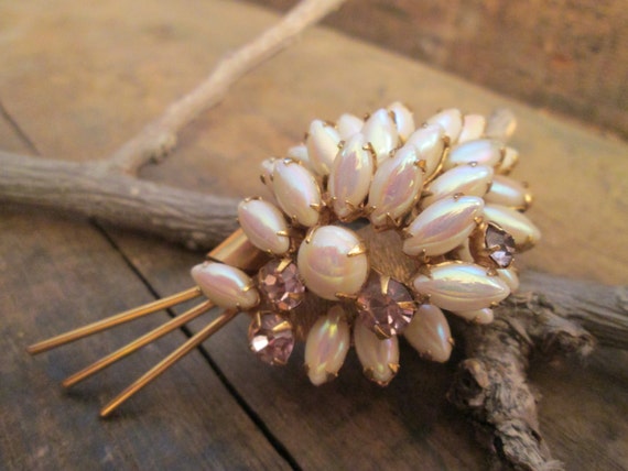 Rare Vintage Gold-Tone Rhodium Plated Brooch with… - image 3
