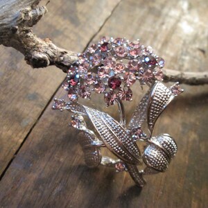 Vintage Silver-Tone Faux Light and Dark Amethyst Rhinestone Brooch (B-84)