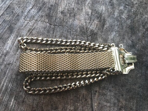 Vintage Gold-Tone Mesh and Chain Bracelet with Sa… - image 10