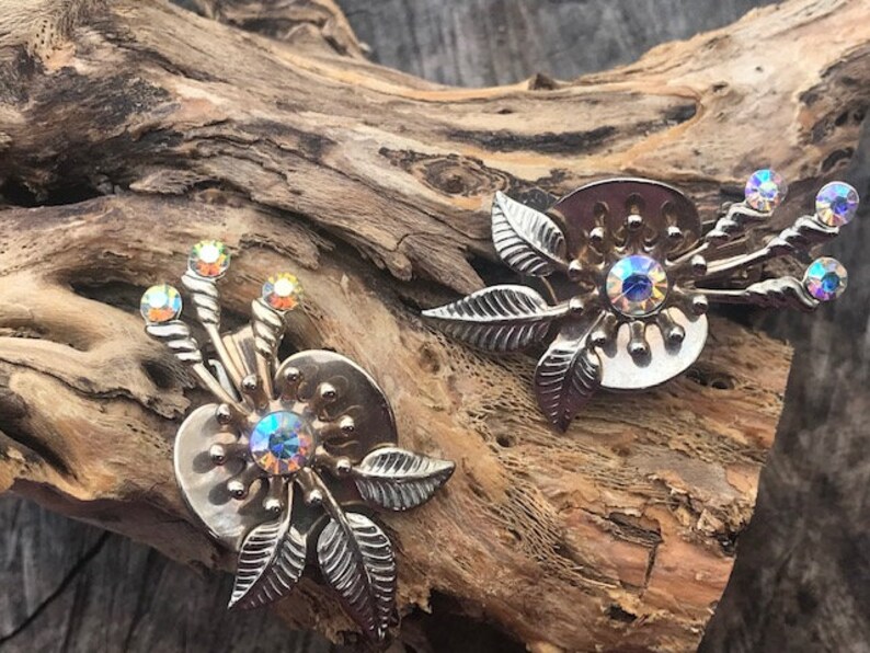 Aurora Borealis and Gold Tone Clip Earrings AB Clip Earrings