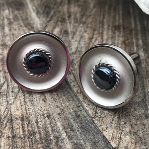Vintage Anson Cufflinks in Silver-Tone and Black Onyx  (F-5)