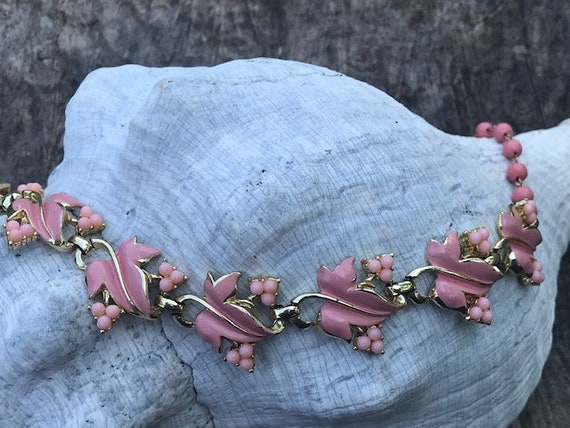 Vintage Coro Gold-Tone Necklace with Pink Enamel … - image 3