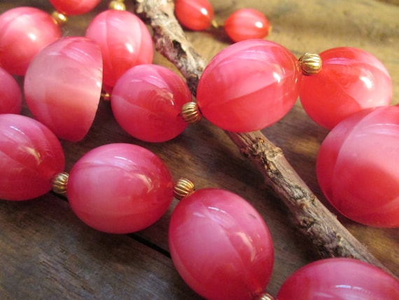 Vintage Pink-Watermelon Lucite Bead Choker with C… - image 5