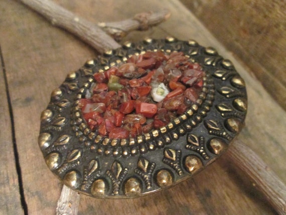 Vintage Boho Antique Brass Style Chip Stone Belt … - image 4