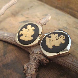Vintage Gold-Tone Wedgwood Style Cufflinks with Cameo of Woman and Chariot Horses  (F-46)
