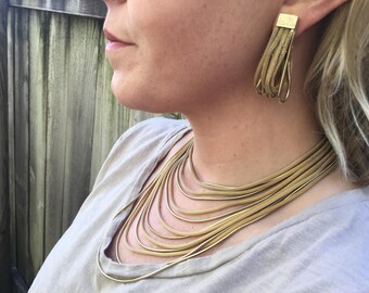 Hobé Gold-Plated 13 Multi-Chain Rolled Mesh and Snake Chain Set  (E-2)