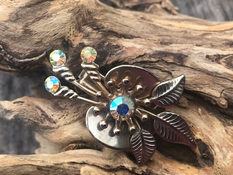 Aurora Borealis and Gold Tone Clip Earrings AB Clip Earrings