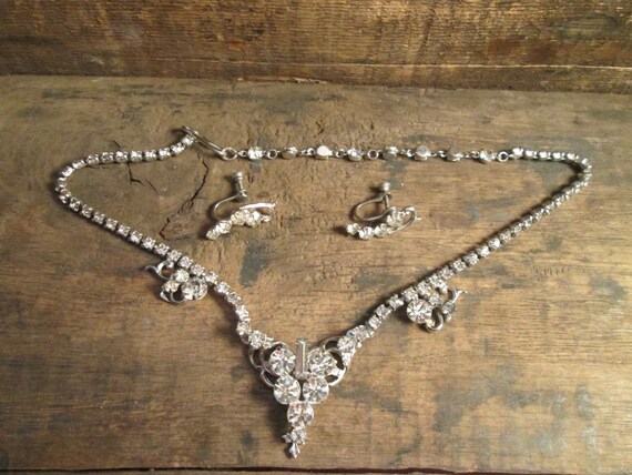 Vintage Silver-Tone Angular Clear Rhinestone Neck… - image 1
