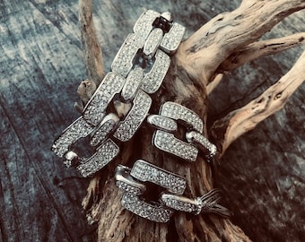 Rare Hobe' Art Deco Style Rhinestone Bracelet and Clip Earring Set  (E-8)