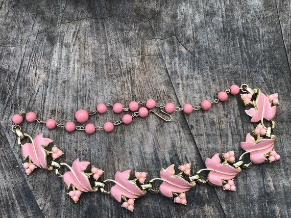 Vintage Coro Gold-Tone Necklace with Pink Enamel … - image 2