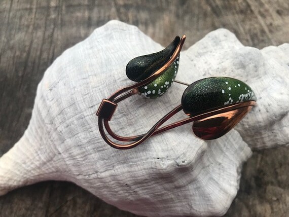 Renoir Copper Enamel Leaf Brooch |  Renoir Copper Mid Century Leafet Brooch (B-154)