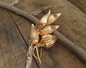 Beautiful Vintage Gold-Tone Acorn Leaf Style Brooch (B-140)