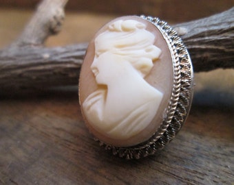 Vintage Carved 800 Silver Carnelian Shell Cameo Pin/brooch or Pendant (B-163)