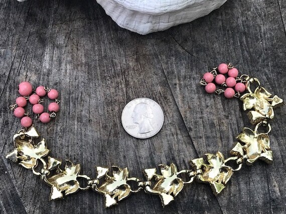 Vintage Coro Gold-Tone Necklace with Pink Enamel … - image 10