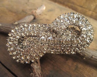 Vintage Silver-Tone Bow Brooch with Clear Rhinestones  (B-82)