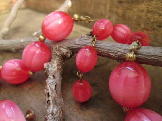 Vintage Pink-Watermelon Lucite Bead Choker with C… - image 2