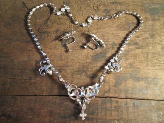 Vintage Silver-Tone Angular Clear Rhinestone Neck… - image 5