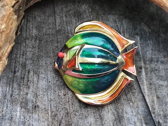 Colorful Liz Claiborne Tropical Fish Enameled Brooch (B-185)