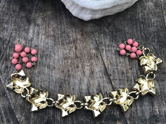 Vintage Coro Gold-Tone Necklace with Pink Enamel … - image 9