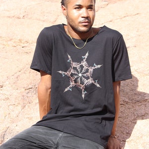 Storm Spiral Mandala Cotton Tshirt - festival shirt, street wear, mens tee, Black tshirt
